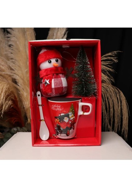 Seramik Işıklı Çam Ağacı Noel Baba Yılbaşı Kupa Bardak Seti