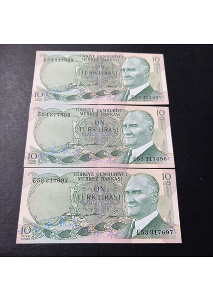 E53 Seri Takipli Çil 3ADET 6.emisyon 1.tertip 10 Lira Çil Eski Para 70678F64145C