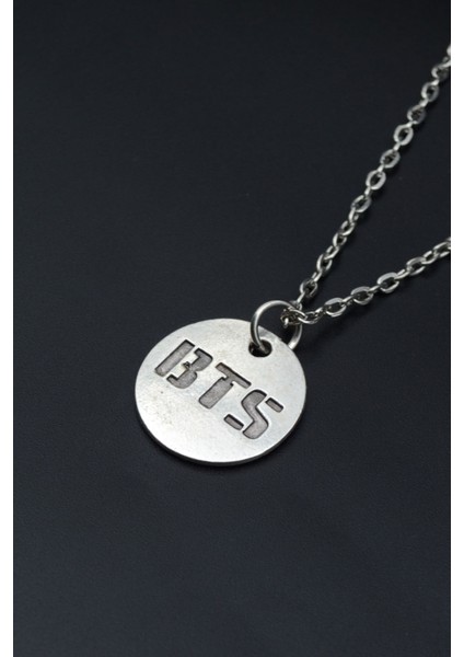 BTS Madalyon Gümüş Kaplama Unisex Düz Zincir Kolye kod 909 modelleri