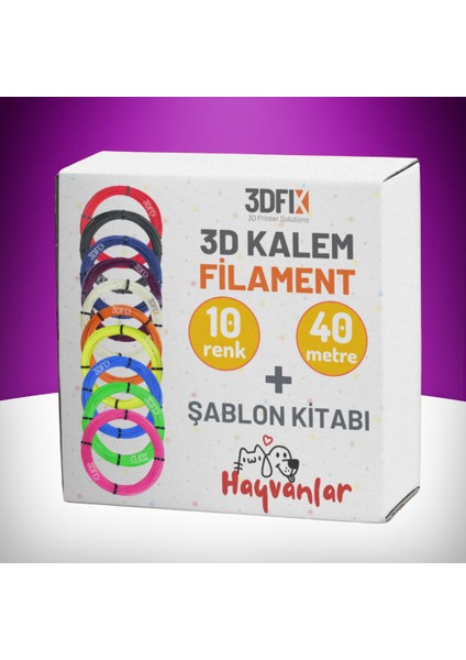 3D Kalem Filament + Hayvanlar Şablon Seti