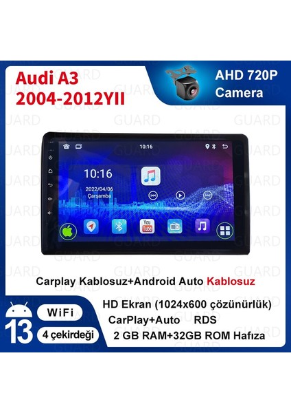 Audi A3 2004-2012 Yıl 9 ınç 2gb Ram 32gb Dahili HafIZa Android Carplay Araç Multimedya Navigasyon Cihazı Çerçeveli ve arka görüş kameralı fiyatları