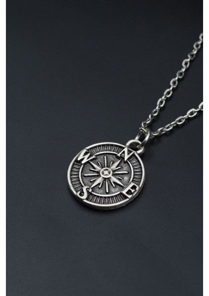 Minimal Pusula Gümüş Kaplama Unisex Düz Zincir Kolye kod 764 modelleri