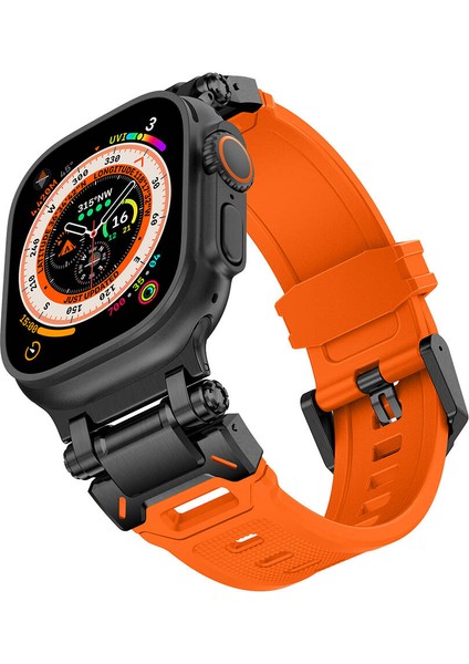 Apple Watch 3/4/5/6/se/7/8/9/10/ultra-Ultra 2/42MM-44MM-45MM-46MM-49MM KRD-101 Titanyum Metal Başlıklı Silikon Kordon fiyatları