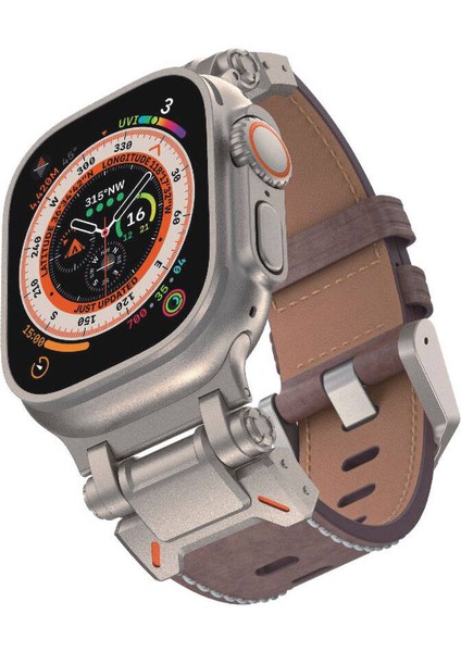 Apple Watch 3/4/5/6/se/7/8/9/10/ultra-Ultra 2/42MM-44MM-45MM-46MM-49MM KRD-114 Metal Başlıklı Suni Deri Kordon