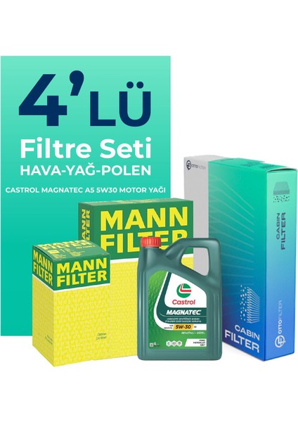 MANN Toyota Yaris 1.5 Filtre Bakım Seti Castrol Motor Yağlı (2017-2021) 4 Lü
