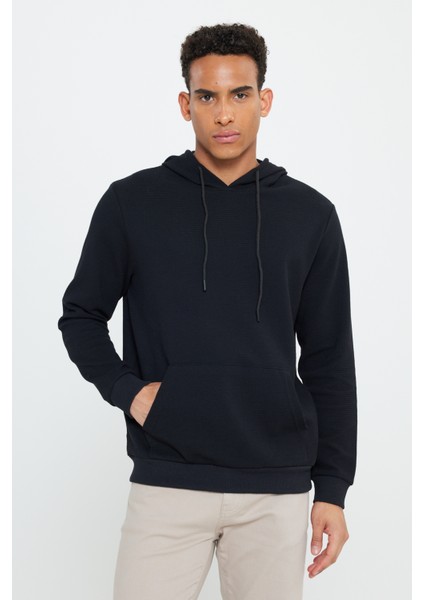 2 Iplik Sıcak Tutan Standart Fit Normal Kesim Kapüşonlu Ottoman Desenli Cepli Sweatshirt