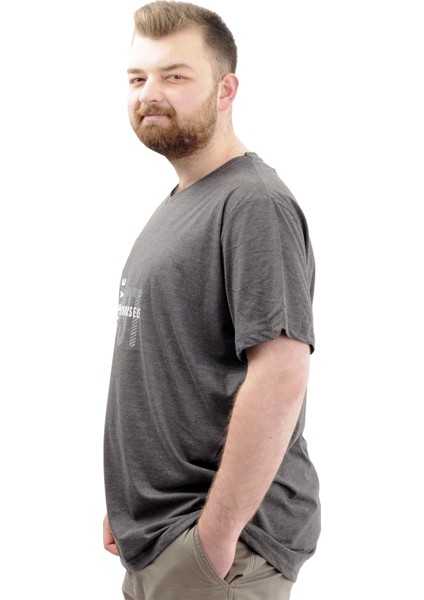 Mode Xl Büyük Beden Erkek T-Shirt V Yaka Baskılı Belıeve U24054 Antrasit fiyatları