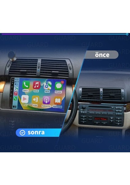 Bmw E46 (1999-2005)Android Sürüm 13 Kablosuz Carplay Navigasyon Multimedya 9 Inç Ekran Navigasyon Cihazı 4G Ram+32GB Hafıza Çerçeve ve arka görüş kamerası ile modelleri