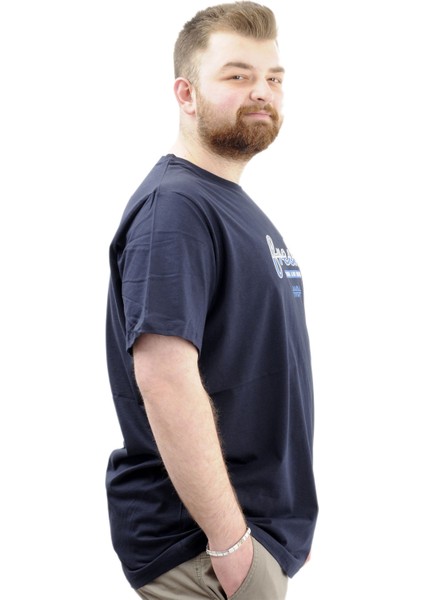 Büyük Beden Erkek T-Shirt Bisiklet Yaka Baskılı Fresh U24059 Lacivert modelleri