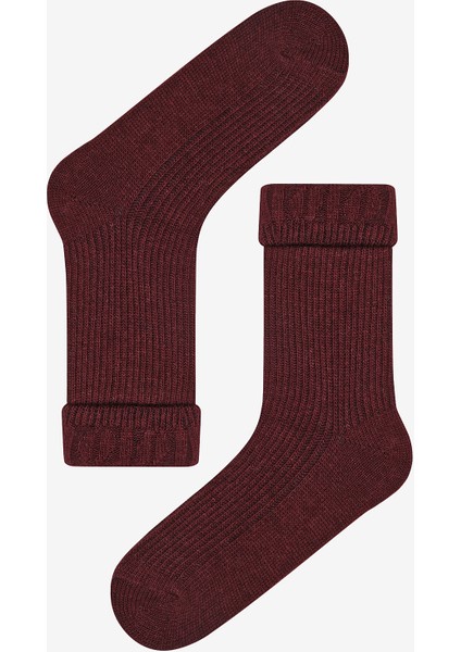 Warm Folded Bordo Soket Çorap