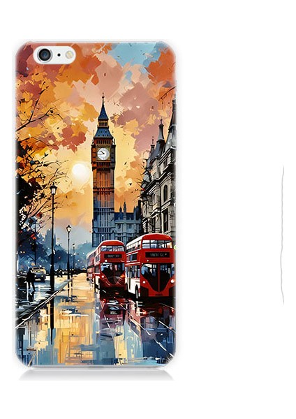 Apple iPhone 6 Plus Uyumlu Londra Sokakları Desenli Silikon Kılıf