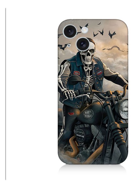 Apple iPhone 15 Uyumlu Iskelet Motosiklet Desenli Silikon Kılıf