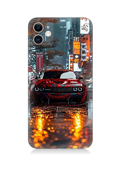 Apple iPhone 12 Uyumlu Gece Araba Desenli Silikon Kılıf
