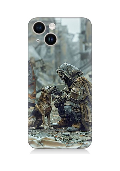 Apple iPhone 13 Uyumlu Köpek ve Adam Desenli Silikon Kılıf