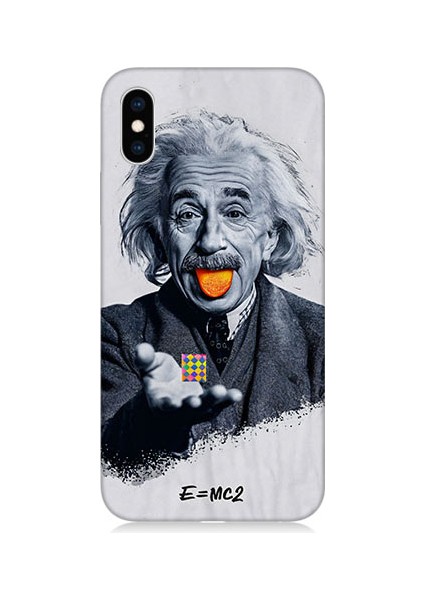 Apple iPhone x Uyumlu Einstein ve Küp Desenli Silikon Kılıf