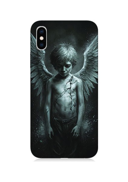 Apple iPhone Xs Uyumlu Karanlık Melek Desenli Silikon Kılıf