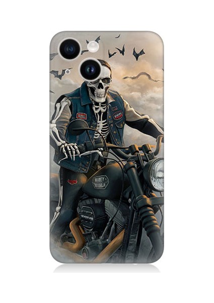 Apple iPhone 14 Uyumlu Iskelet Motosiklet Desenli Silikon Kılıf