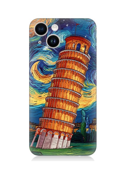 Apple iPhone 14 Plus Uyumlu Pisa Kulesi Desenli Silikon Kılıf