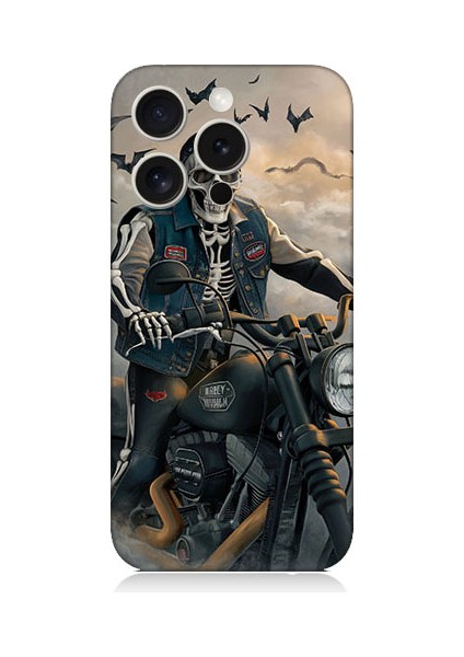 Apple iPhone 15 Pro Max Uyumlu Iskelet Motosiklet Desenli Silikon Kılıf