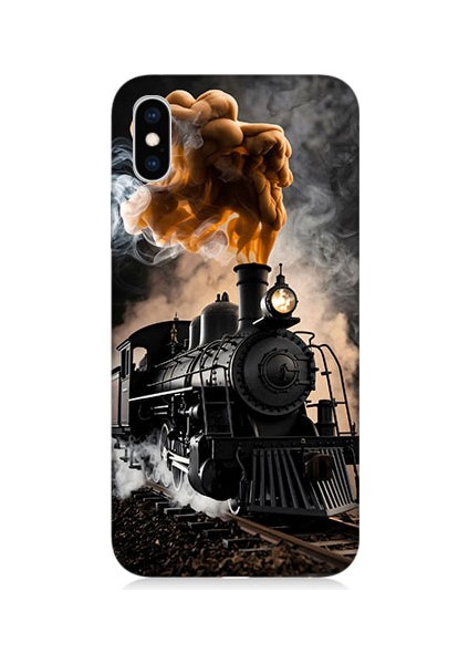 Apple iPhone Xs Uyumlu Kara Tren Desenli Silikon Kılıf