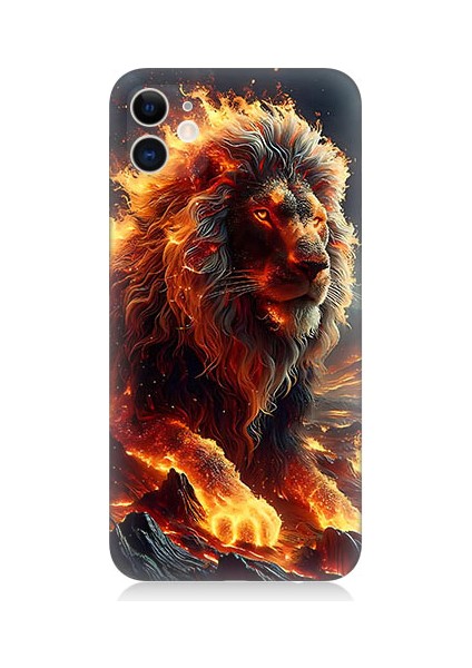 Apple iPhone 12 Uyumlu Alev Aslanı Desenli Silikon Kılıf