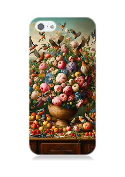 Apple iPhone 5 Uyumlu Çiçek Sepeti Desenli Silikon Kılıf