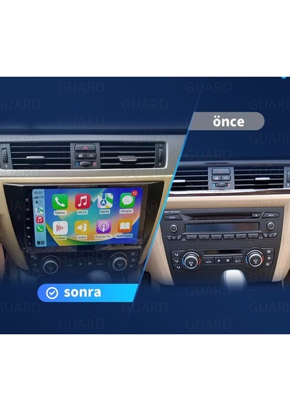 BMW 3 Serisi (2006-2011)Android Sürüm 13 Kablosuz Carplay Navigasyon Multimedya 9 Inç Ekran Navigasyon Cihazı 4G Ram +32GB Hafıza Çerçeve ve Arka Görüş Kamerası ile