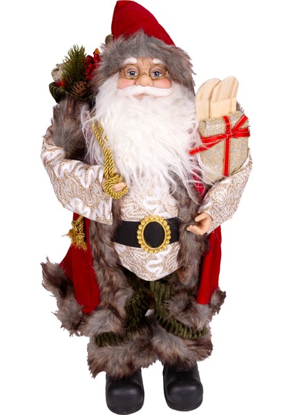 Yılbaşı Noel Baba Yeşil Pantolonlu Kayak Takımlı Kırmızı-Yeşil 45 Cm.