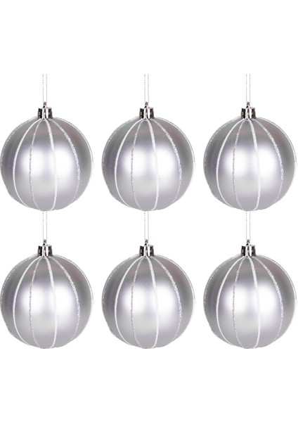 Yılbaşı Ağaç Süsü Yılbaşı Topu 6'lı Paket Gümüş 8 Cm.
