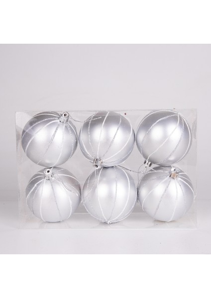 Yılbaşı Ağaç Süsü Yılbaşı Topu 6'lı Paket Gümüş 8 Cm. fiyatları