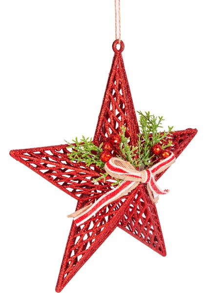 Yılbaşı Süsü Yılbaşı Dekorlu Yıldız Fiyonklu Berryli Kırmızı 28x29 Cm fiyatları