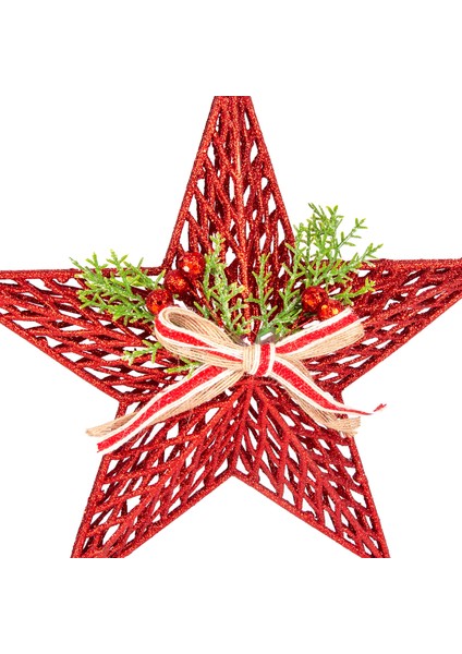 Yılbaşı Süsü Yılbaşı Dekorlu Yıldız Fiyonklu Berryli Kırmızı 28x29 Cm modelleri