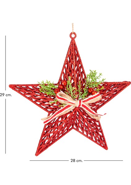 Yılbaşı Süsü Yılbaşı Dekorlu Yıldız Fiyonklu Berryli Kırmızı 28x29 Cm fırsatları