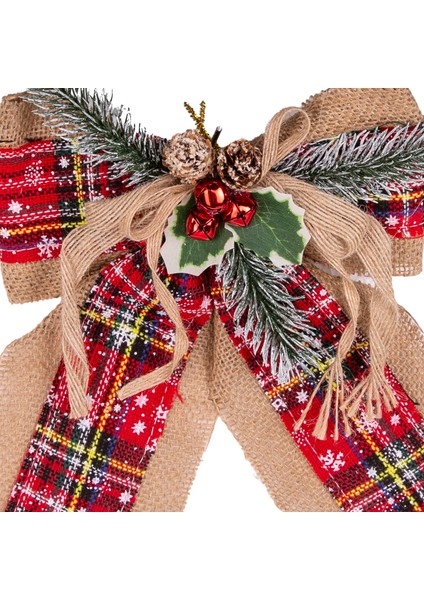 Yılbaşı Ağaç Süsü Yılbaşı Dekorlu Fiyonk Ekoseli Kırmızı 25x19 Cm. fiyatları