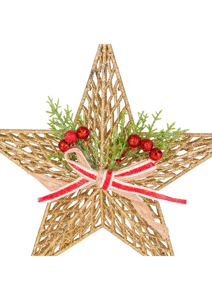 Yılbaşı Süsü Yılbaşı Dekorlu Yıldız Fiyonklu Berryli Gold 28X29 Cm. fiyatları