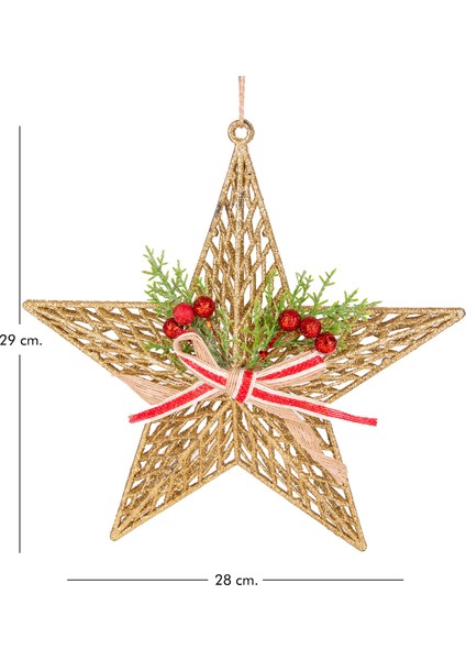Yılbaşı Süsü Yılbaşı Dekorlu Yıldız Fiyonklu Berryli Gold 28X29 Cm. fırsatları