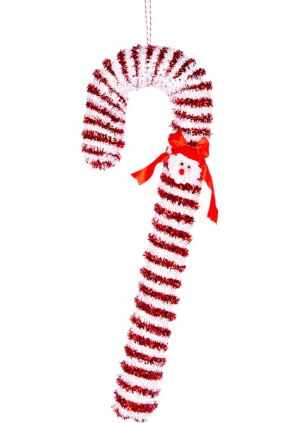 Yılbaşı Ağaç Süsü Noel Baba Figürlü Baston Kırmızı-Beyaz 19X52 Cm.