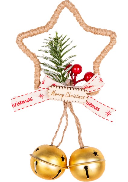 Yılbaşı Ağaç Süsü Yıldız Çanlı Gold 9X14 Cm.