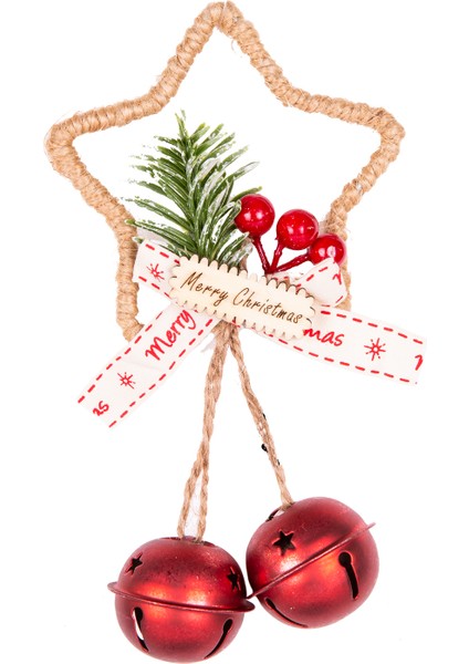 Yılbaşı Ağaç Süsü Yıldız Çanlı Kırmızı 9X14 Cm.