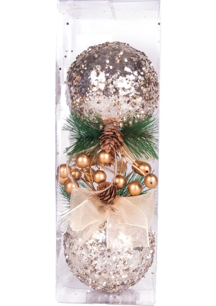 Yılbaşı Süsü Yılbaşı Dekorlu Yılbaşı Topu 2'li Set Şampanya 10 Cm. fiyatları