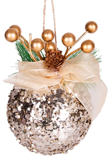 Yılbaşı Süsü Yılbaşı Dekorlu Yılbaşı Topu 2'li Set Şampanya 10 Cm. modelleri