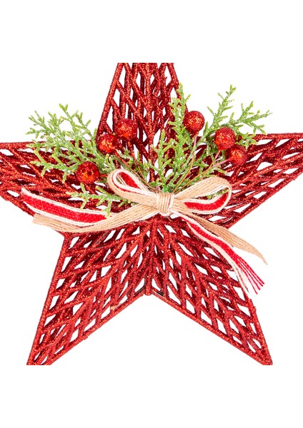 Yılbaşı Süsü Yılbaşı Dekorlu Yıldız Fiyonklu Berryli Kırmızı 25x25 Cm fiyatları