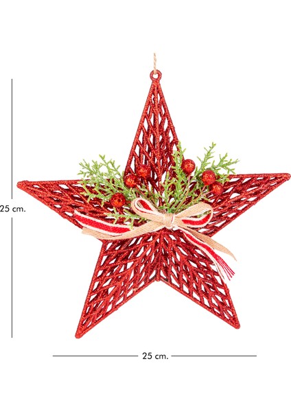 Yılbaşı Süsü Yılbaşı Dekorlu Yıldız Fiyonklu Berryli Kırmızı 25x25 Cm fırsatları