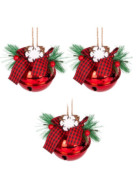 Yılbaşı Ağaç Süsü Çıngıraklı Yılbaşı Topu 3'lü Set Kırmızı 8x9 Cm.