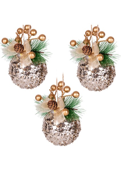 Yılbaşı Ağaç Süsü Yılbaşı Topu 3'lü Set Şampanya 8 Cm. fırsatları