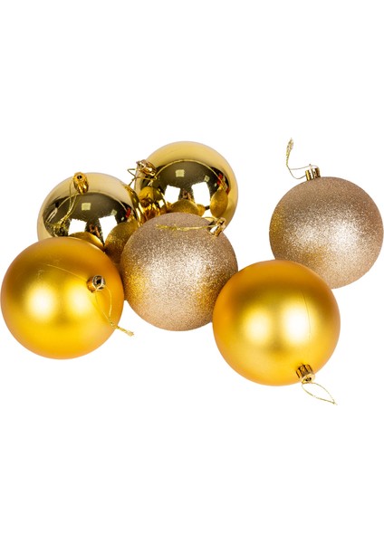 Yılbaşı Topu Simli Mat Parlak 6'lı Set Gold 10 Cm.