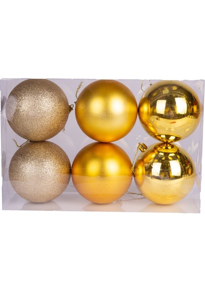 Yılbaşı Topu Simli Mat Parlak 6'lı Set Gold 10 Cm. modelleri