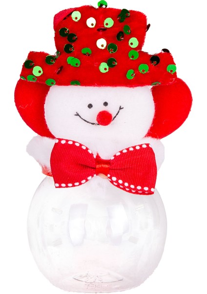 Kardan Adam Figürlü Kapaklı Şeffaf Yılbaşı Kutusu Kırmızı 9X14 Cm.