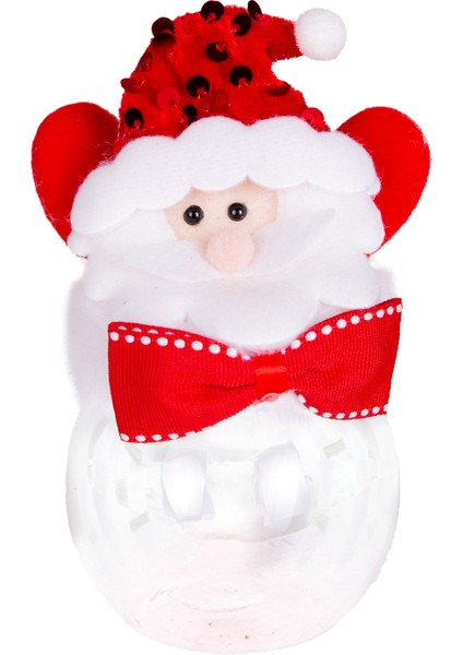Noel Baba Figürlü Kapaklı Şeffaf Yılbaşı Kutusu Kırmızı 9X14 Cm.