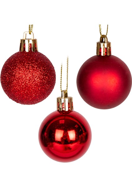 Yılbaşı Topu Simli Mat Parlak 12'li Set Kırmızı 4 Cm. fiyatları